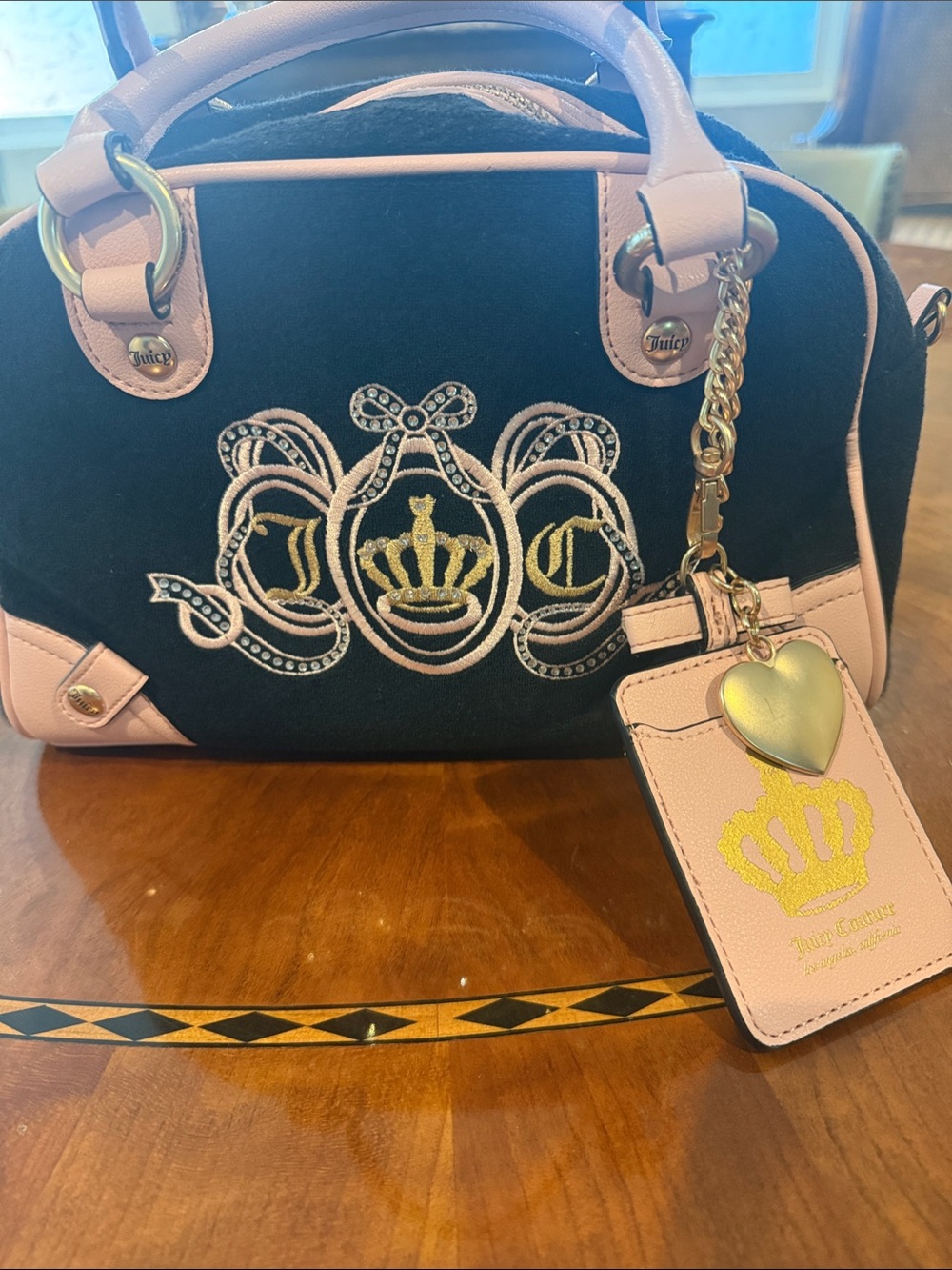 Juicy Couture Lovers Club Y2K Black & Pink Bowler Bag + Charms